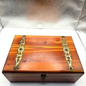 Vintage Pilliod Cedar & Brass Wooden 40s Trinket Jewelry Box With Mirror